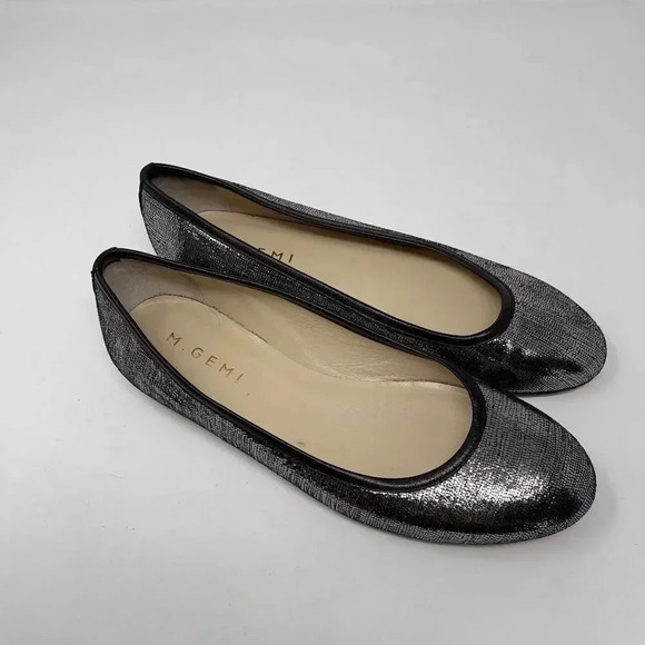 M. Gemi Black Metallic Silver Ballet Flat Shoes - Picture 1 of 5